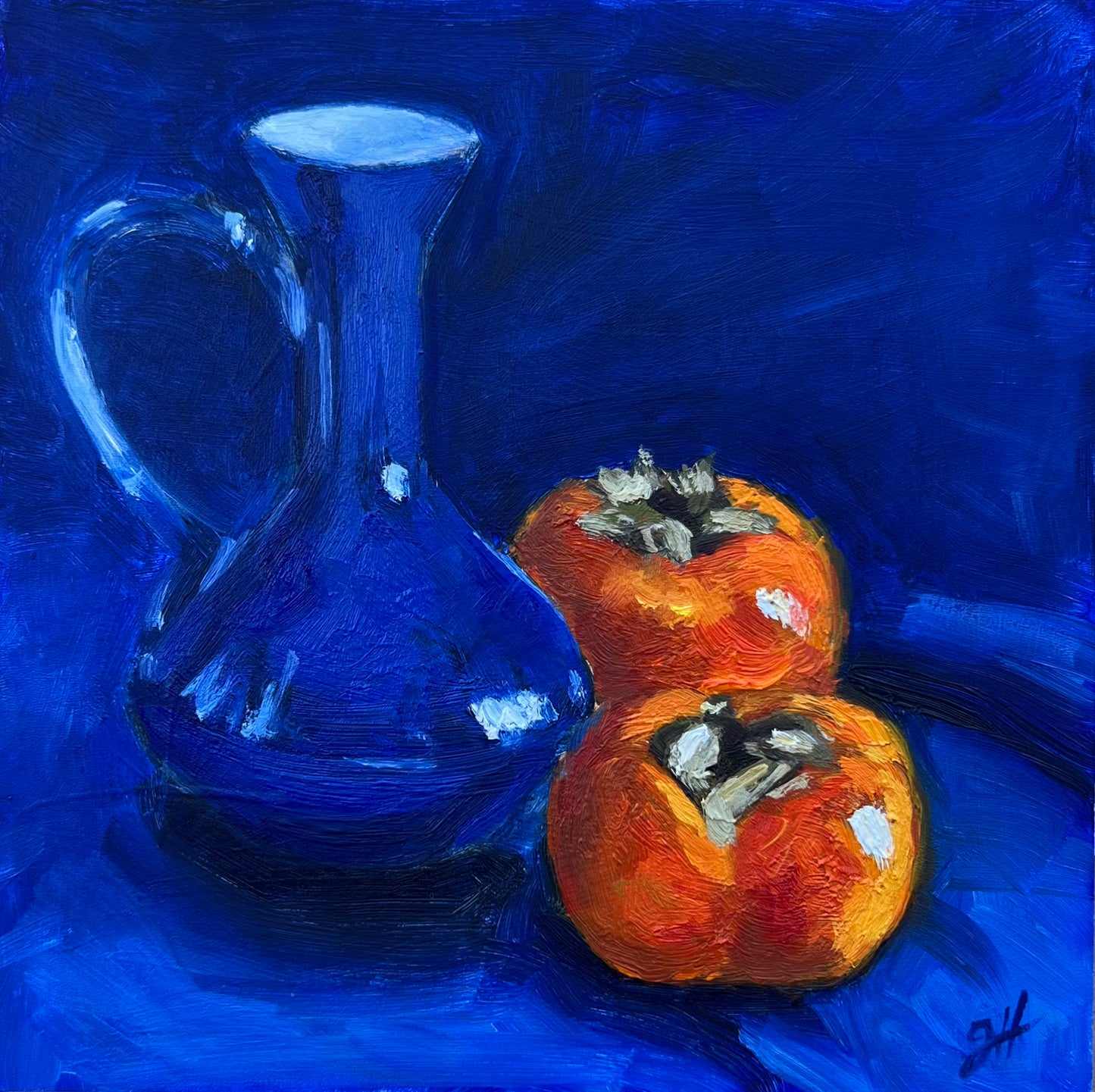 "Persimmons and blue vase"