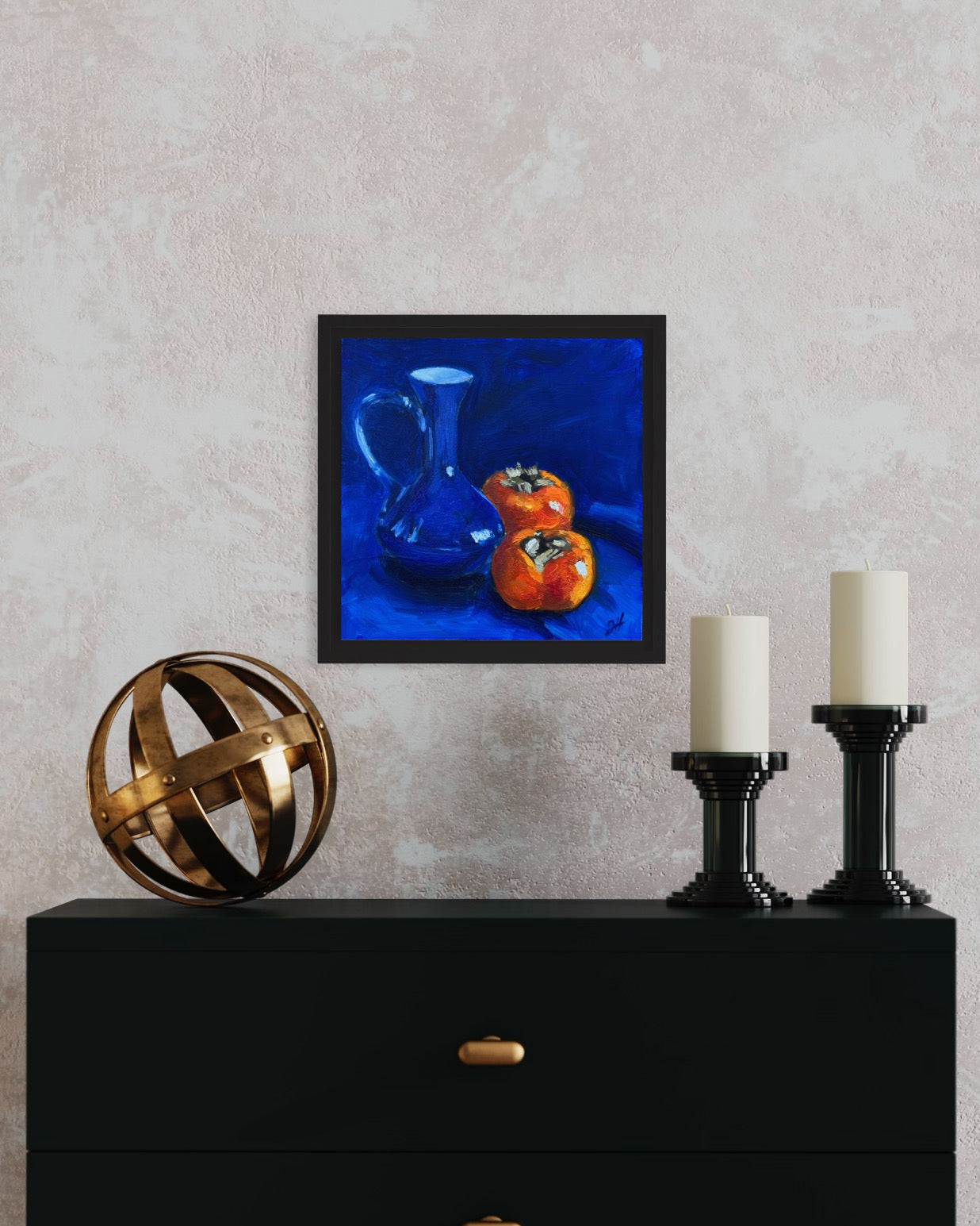 "Persimmons and blue vase"