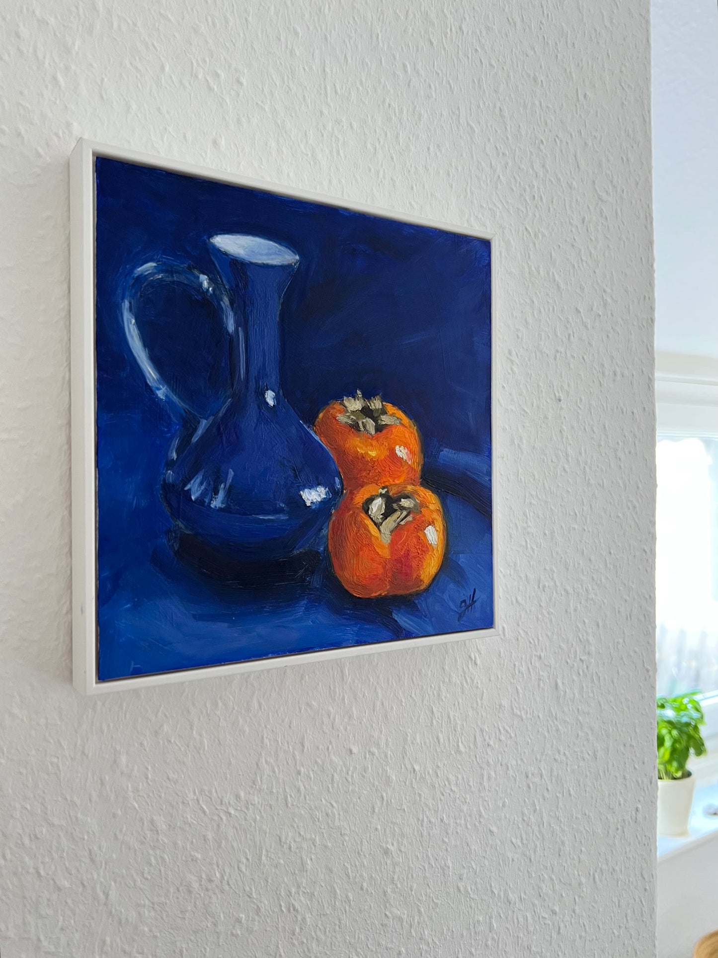 "Persimmons and blue vase"